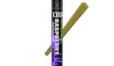 Raspberry - Terpene & Kief-Infused Blunt with Black Child-Resistant Pre-Roll Tube packaging